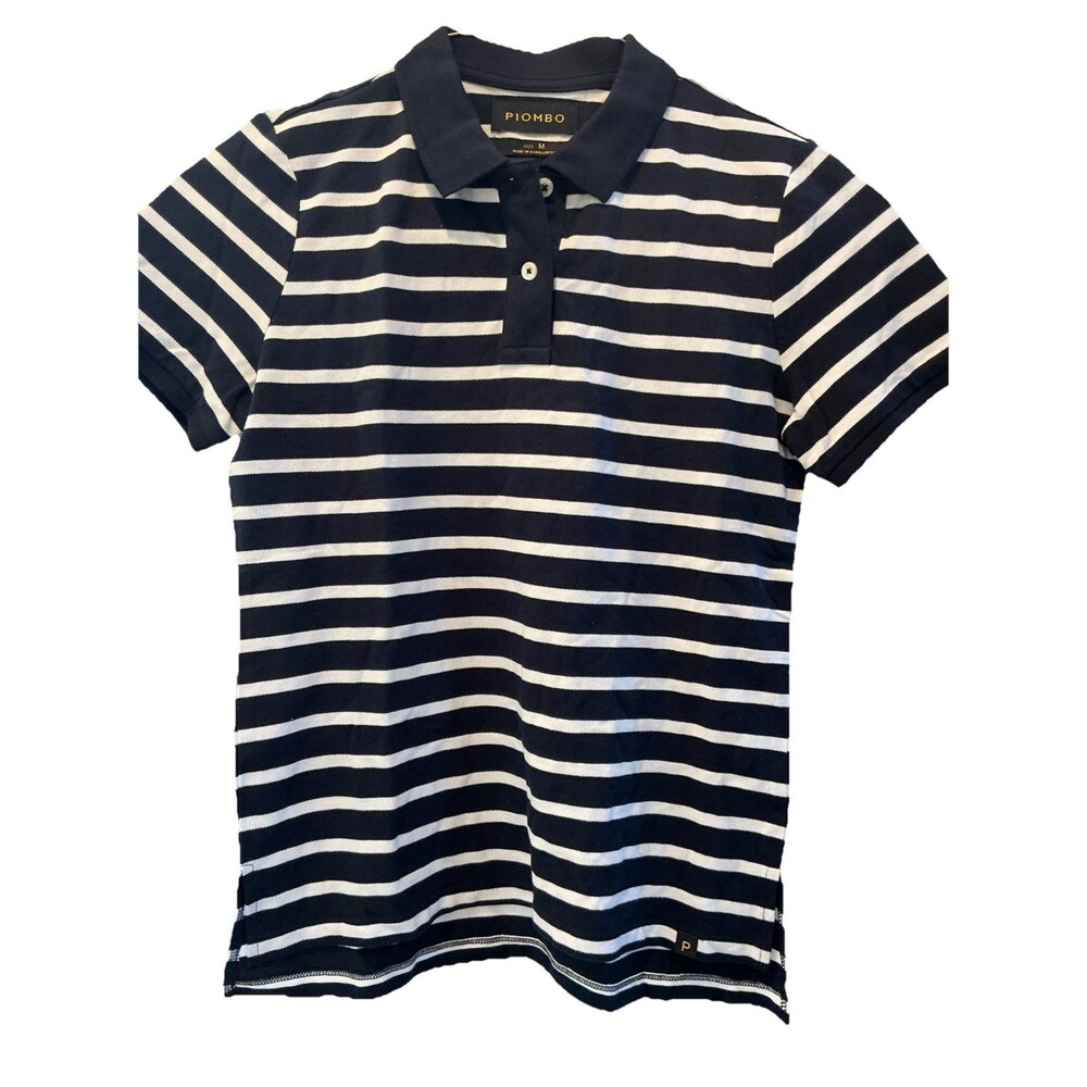 Piombo Women's Polo Blue &white Stripe Size medium